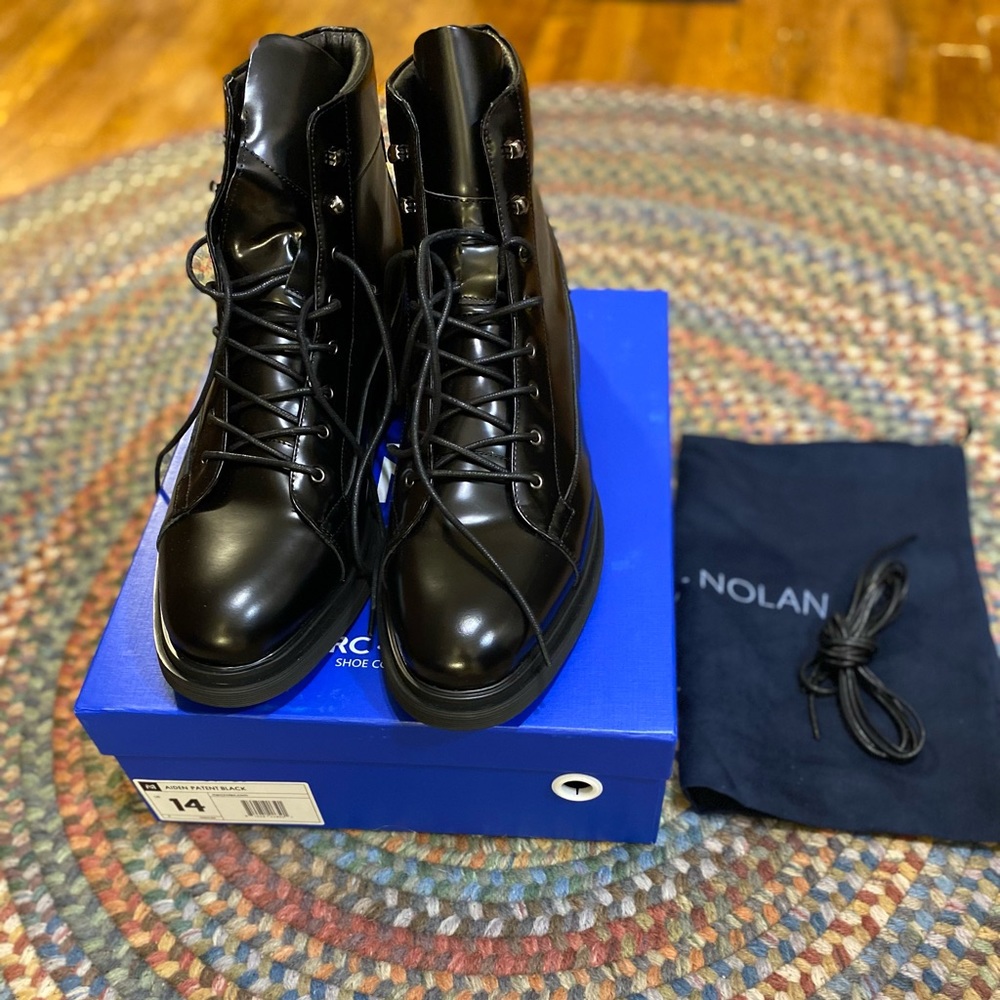 Marc Nolan Aiden Black Patent Leather Combat Boots